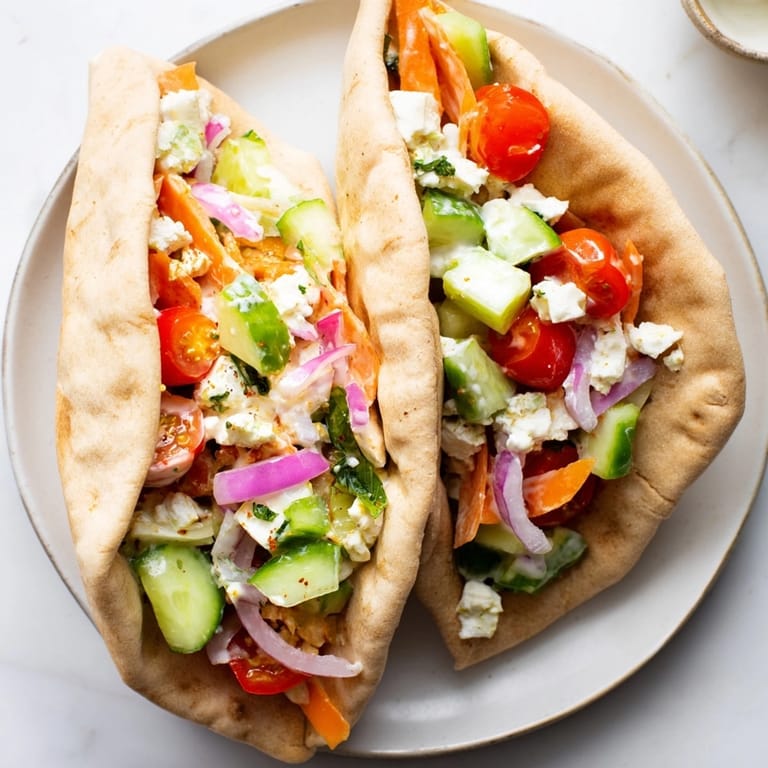 Creamy, veggie-packed Garlic Ranch Veggie Pita Pockets, the healthy and delicious light meal.