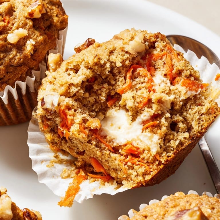 Rustic Protein Carrot Cake Ricotta Muffins, studded with nuts, beside a glass of milk.