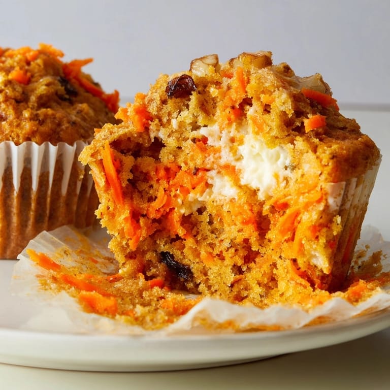 Warm spiced Protein Carrot Cake Ricotta Muffins, showcasing the soft, moist crumb texture.