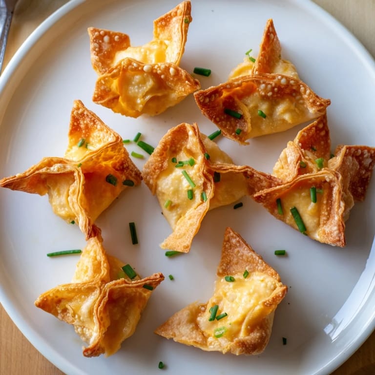 Savory pumpkin-filled wontons ready for dipping, ideal as a vegetarian appetizer.