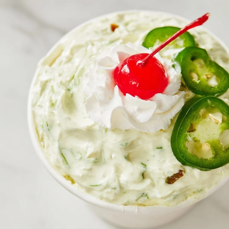 Colorful jalapeños and lime contrast vividly in this creamy Jalapeño Soda Float Dip.  