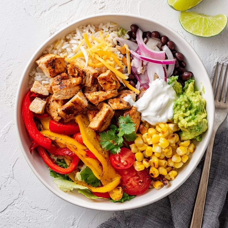Colorful Sheet Pan Chicken Burrito Bowls featuring tender spiced chicken and zesty toppings.  