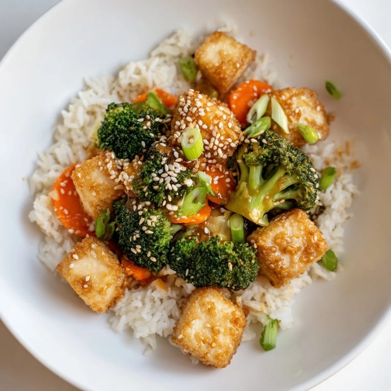 Vibrant image of savory sesame tofu and broccoli recipe served, a quick and easy Asian-inspired dinner.