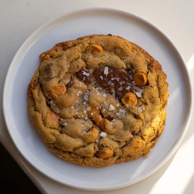 A close-up reveals gooey chocolate and butterscotch in the Best Ever Butterscotch Chocolate Chip Cookies, inviting a bite.
