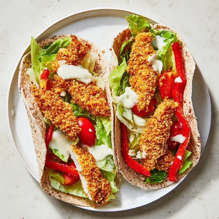 Imagine a close up of the festive and flavorful Crispy Santa Hat Chicken Caesar Wrap on a plate.