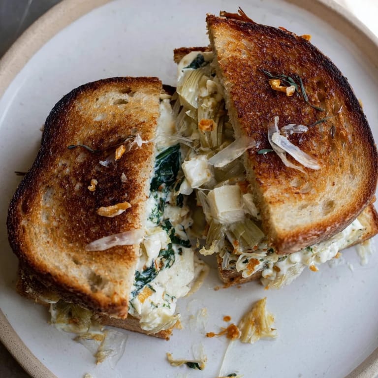 Golden and oozing, this Air Fryer Spinach & Artichoke Dip Grilled Cheese is perfectly toasted and delicious.