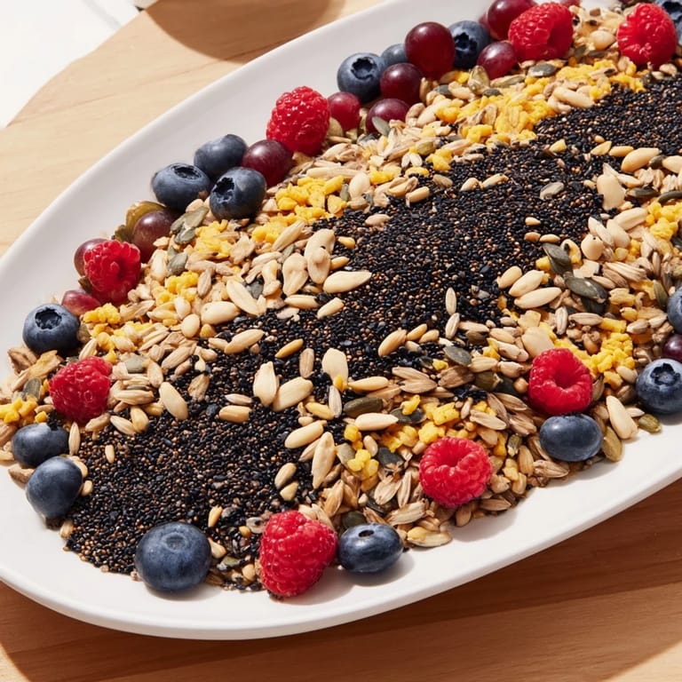 Fresh, vibrant berries and seeds make up a delicious Singing Bird Seed & Berry Platter, perfect for your garden.