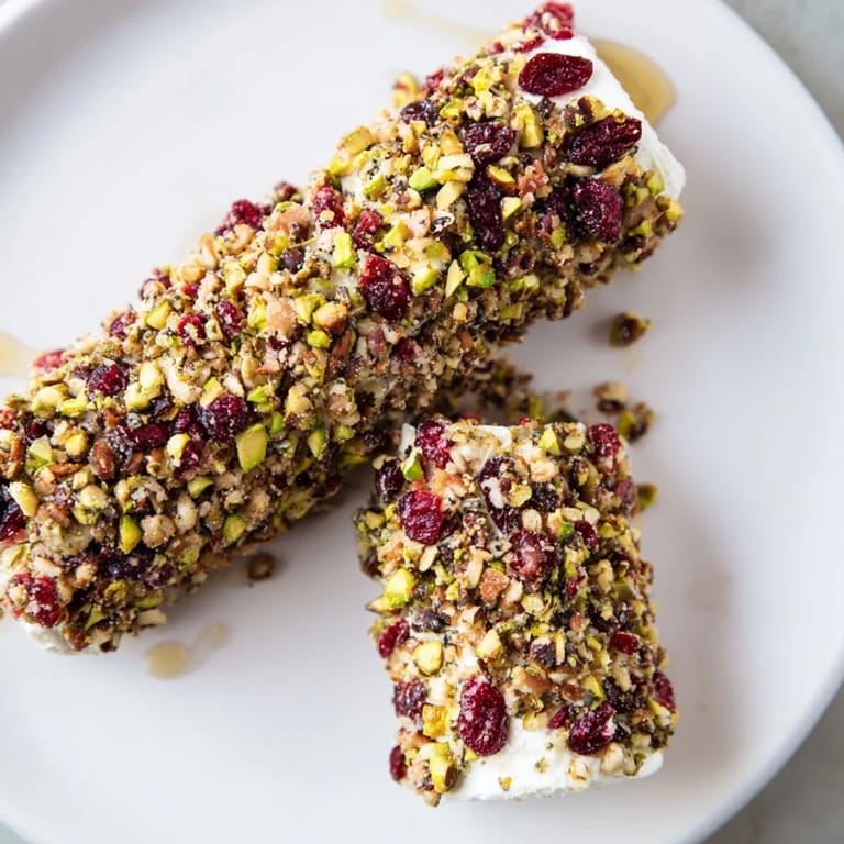 A close-up of the delicious Cranberry Goat Cheese Logs, showcasing the creamy cheese and bright cranberries.
