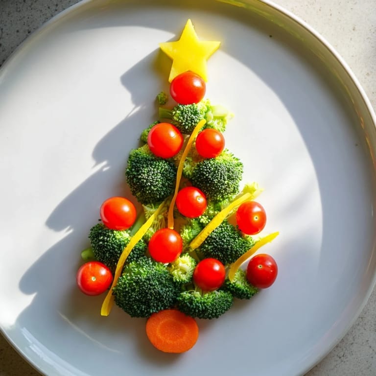 Vibrant Broccoli Tree with Cherry Tomato Ornaments, ready to delight your holiday guests with color.