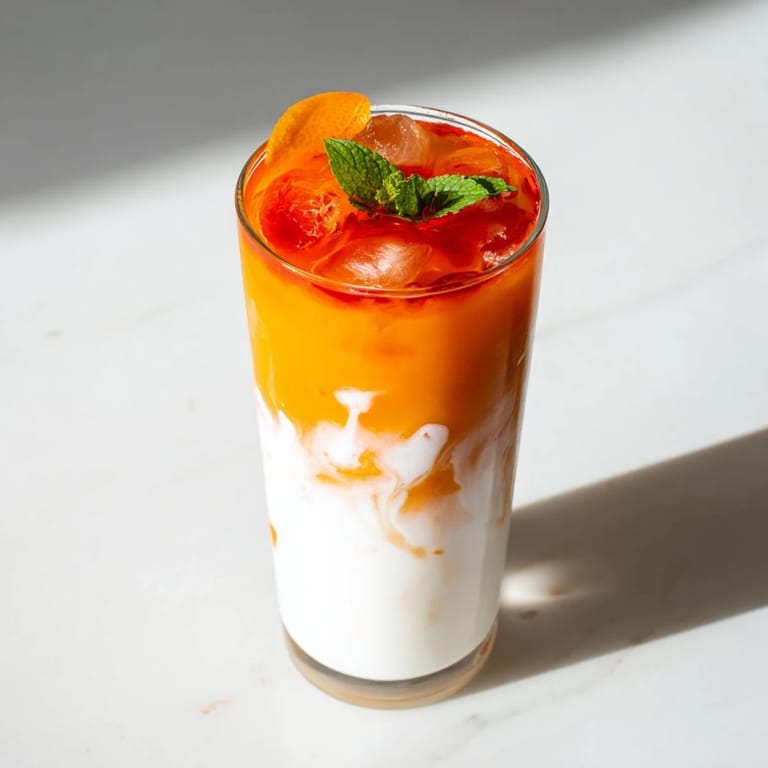 The layered Alpine Sunrise mocktail, a beautiful drink with orange and grenadine, ready to serve.