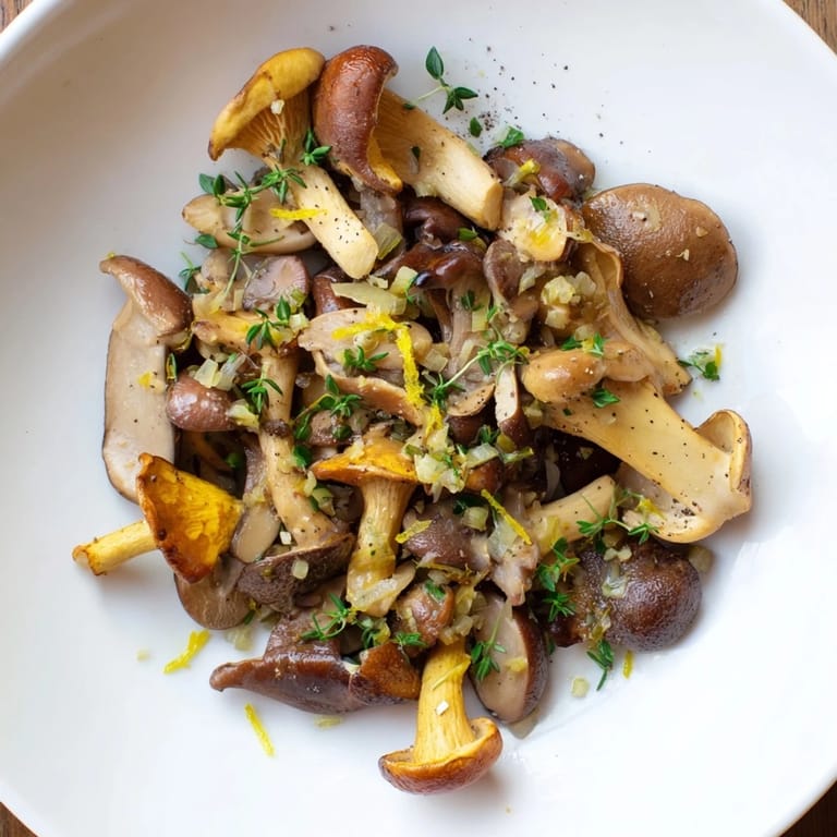 Golden, savory Enchanted Forest Mushrooms with a hint of wine, perfectly placed in a serving dish.