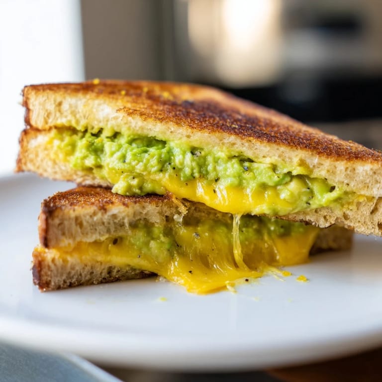 The freshly grilled Avocado Toast Grilled Cheese, showcasing perfectly melted cheese and ripe avocado on toasted bread.