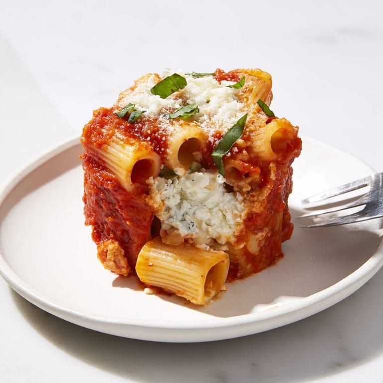Cheesy Baked Ziti Cups, with a rich tomato sauce, served warm for a comforting weeknight meal.