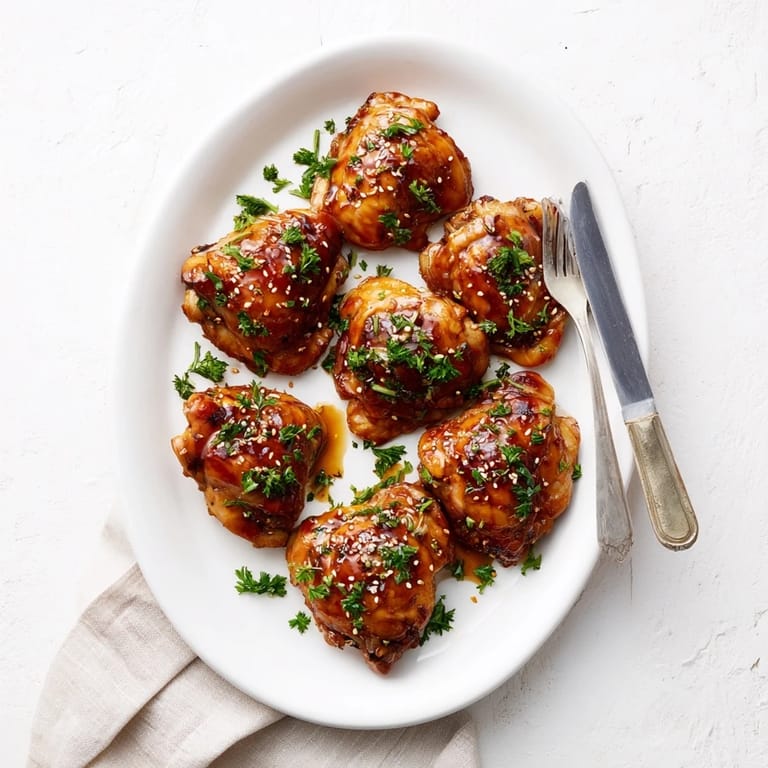 Freshly baked Honey Garlic Glazed Chicken with caramelized edges, served warm from the skillet and topped with chopped green onions.