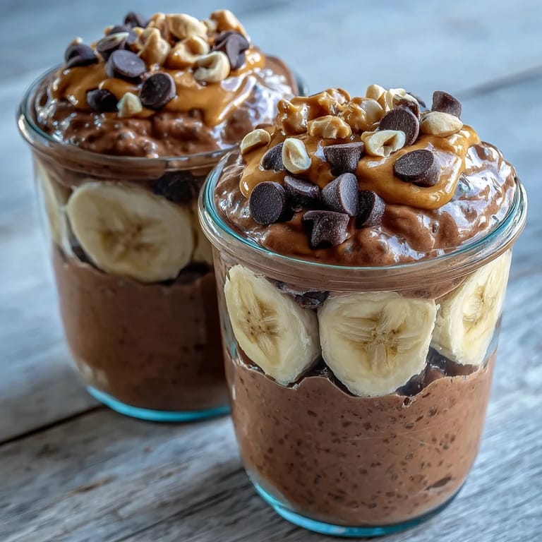 Indulgent but healthy dessert inspired by Chunky Monkey flavors, featuring chocolate, banana, and peanut butter layers.