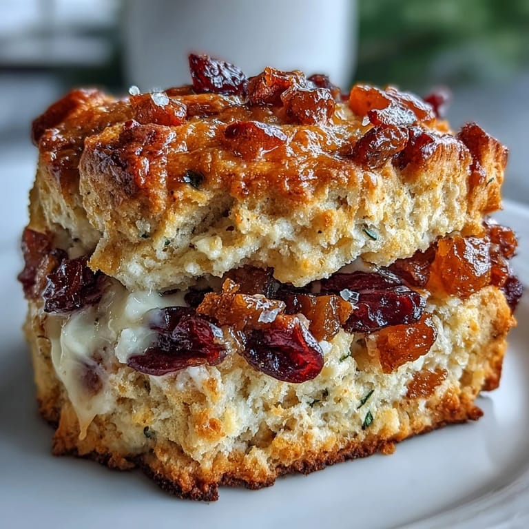 2. Flaky homemade scones filled with candied orange zest and juicy cranberries, drizzled with citrus glaze for a festive treat.