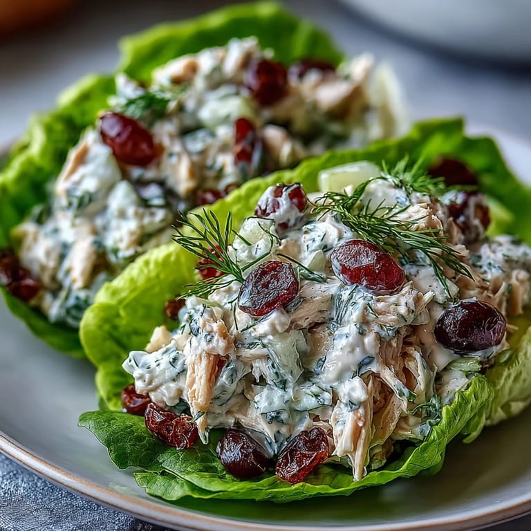 Creamy Greek yogurt chicken salad with crunchy vegetables and sweet grapes, wrapped in fresh lettuce for a light and refreshing lunch.