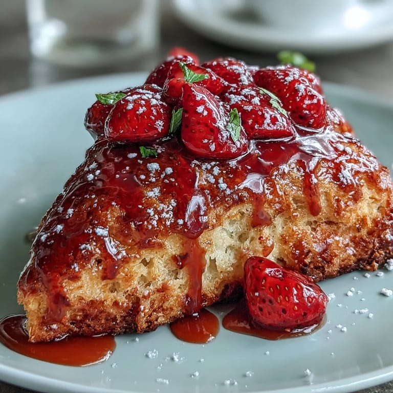 Buttery lemon glazed strawberry scones topped with vibrant berries, perfect for brunch or a sweet afternoon snack.