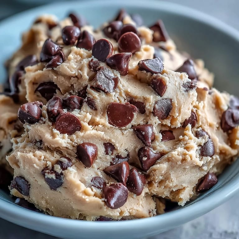 Wholesome protein-packed cookie dough studded with mini chocolate chips, ready to enjoy straight from the bowl.