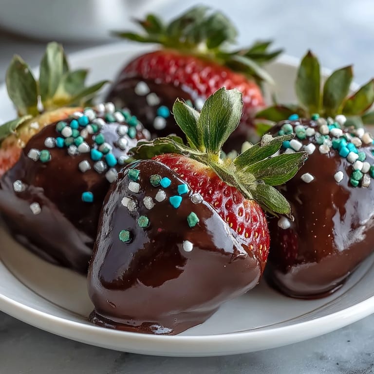 Fresh strawberries covered in melted chocolate and rainbow sprinkles offer a delightful, easy-to-make dessert for Easter gatherings and spring parties.