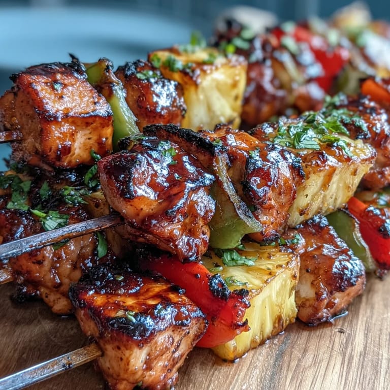 These vibrant chicken pineapple kabobs combine smoky grilled chicken, sweet pineapple chunks, and crisp bell peppers for a summer feast.