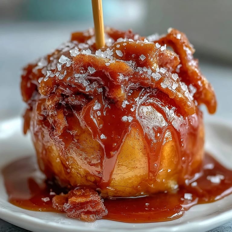 Golden caramel-coated apples finished with sea salt crystals, a classic American treat for autumn celebrations.