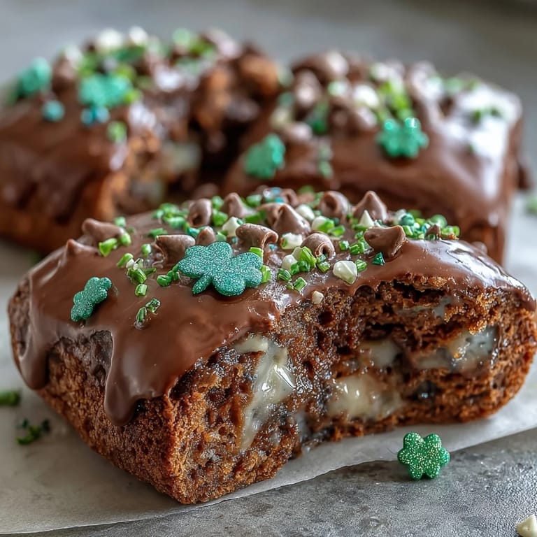 Lucky Clover St. Patricks Day Cookie Bars baked until golden, loaded with chocolate chips and colorful green sprinkles for a sweet holiday dessert.