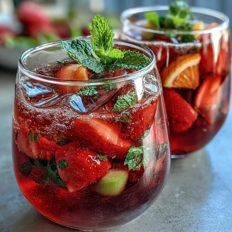 Non-alcoholic Spring Sangria Mocktail featuring white grape juice, sliced oranges, lemons, and strawberries in a festive glass.