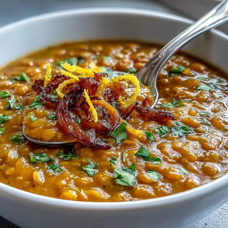 Hearty, nourishing bowl of turmeric lemon lentil soup, featuring bright citrus notes and aromatic spices for immune-boosting comfort.