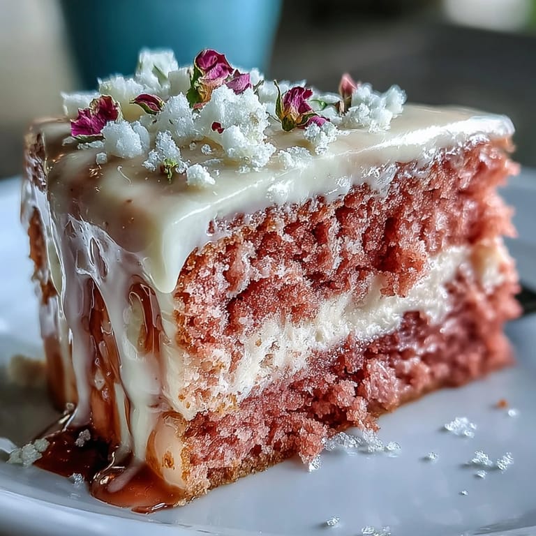 Luscious Rosé Velvet Cake with cascading gilded chocolate drips, a dreamy dessert.