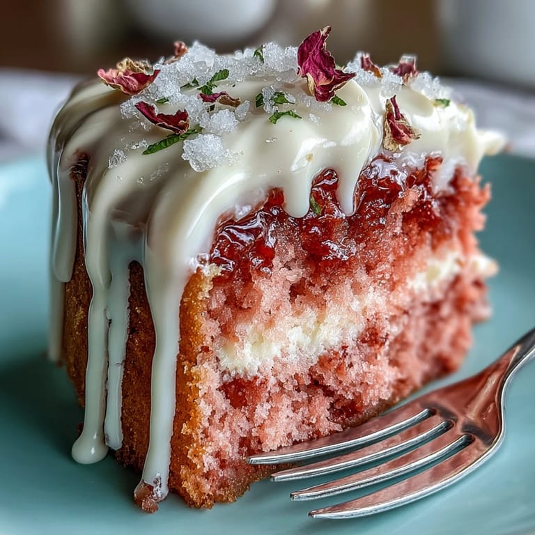 Moist pink velvet cake, infused with rosé, perfect for celebrations.