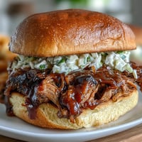 Mouthwatering BBQ pulled pork sliders piled high on soft buns, topped with creamy coleslaw for a perfect party platter.