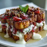 Spring Brunch Strawberry French Toast Bake with golden custard and fresh berries, perfect for a festive morning gathering.