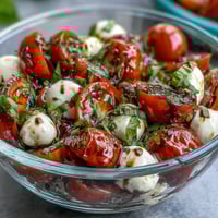 Mason Jar Caprese Salad with vibrant tomatoes, fresh mozzarella, and basil in portable glass jars.  