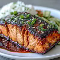 Salmon Teriyaki Bowl with glazed salmon, steamed rice, edamame, and crisp cucumber slices for a fresh Japanese-inspired meal.  